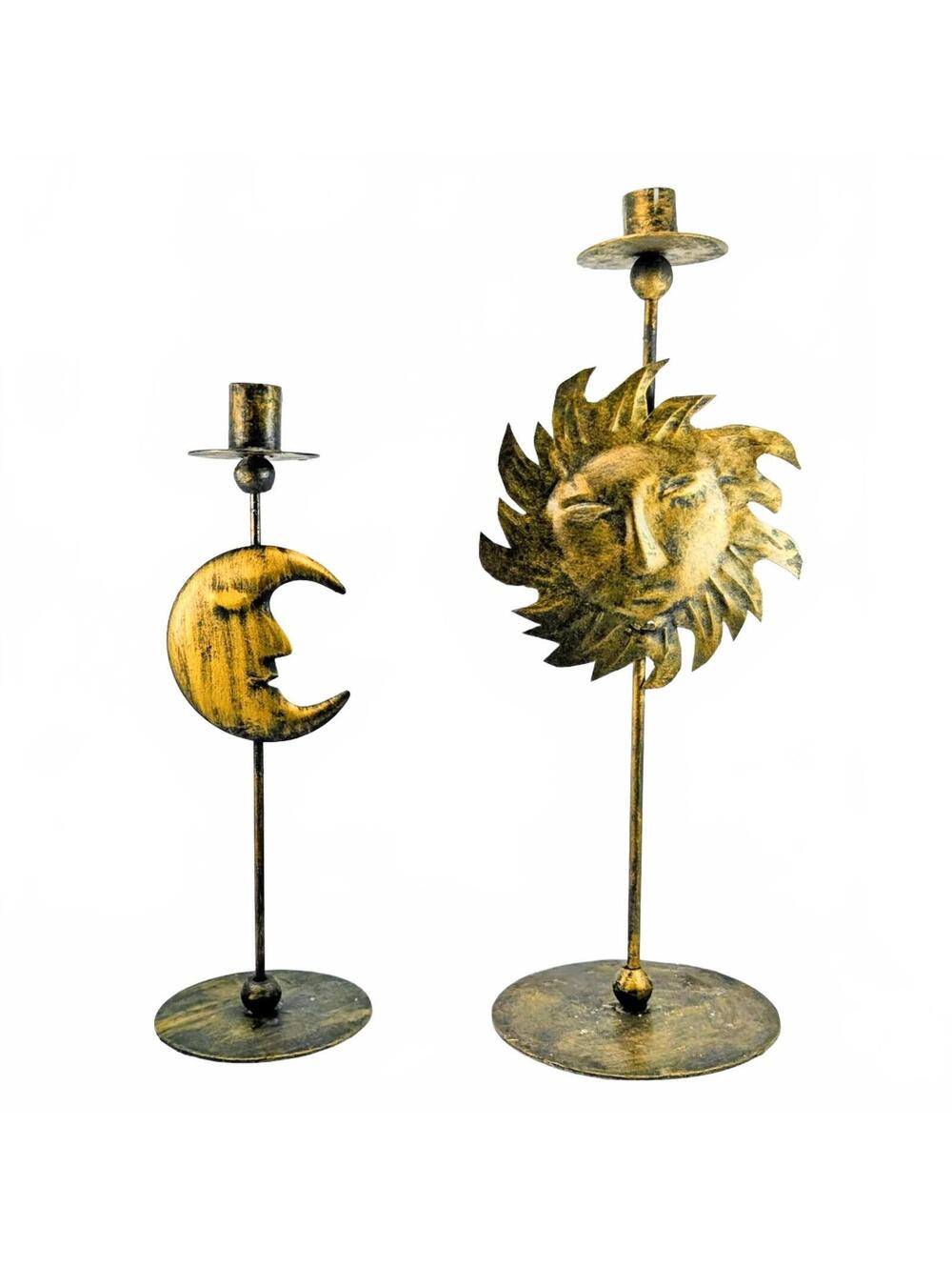 Celestial Sun and Moon Taper Candle Holders